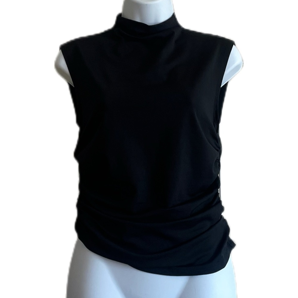 Jason Wu Black Mock Neck Sleeveless Top with Side Ruching - Picture 8 of 9